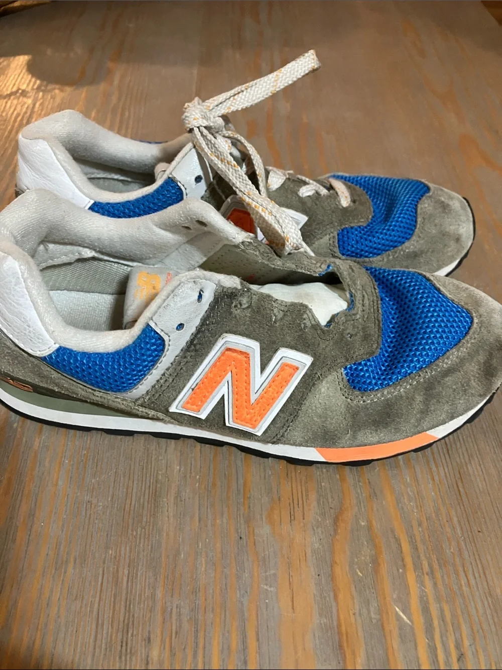 New Balance Kids Blue and Gray Sneakers with Orange Accents